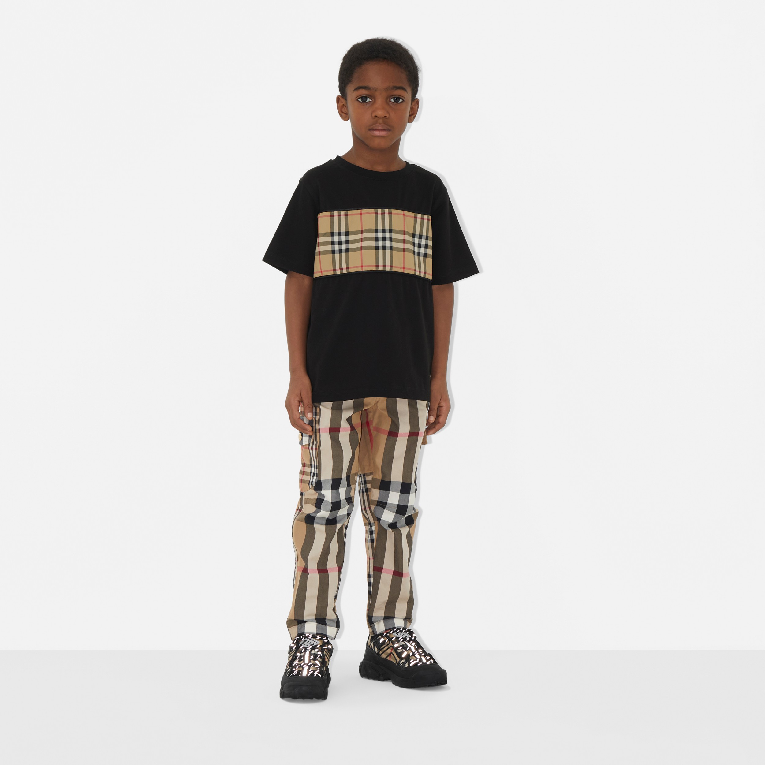 Vintage Check Panel Cotton T-shirt in Black | Burberry® Official - 4