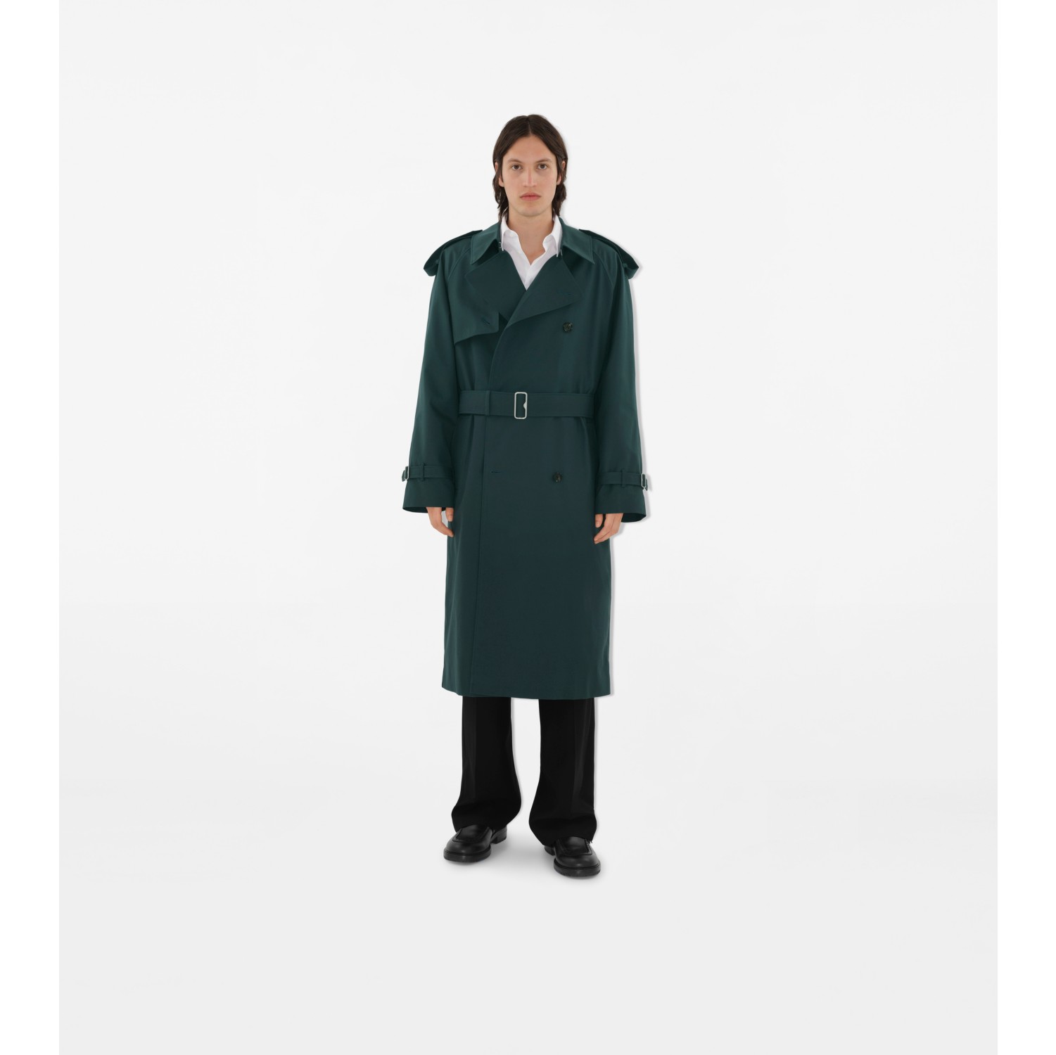 Trench coat longo em mescla de algodão