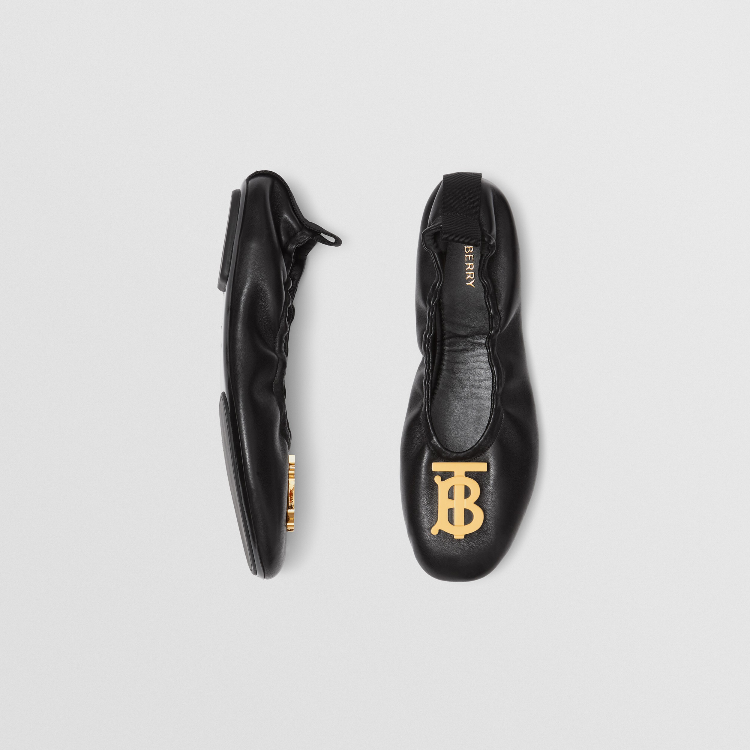 Monogram Motif Leather Ballerinas in Black | Burberry® Official - 1