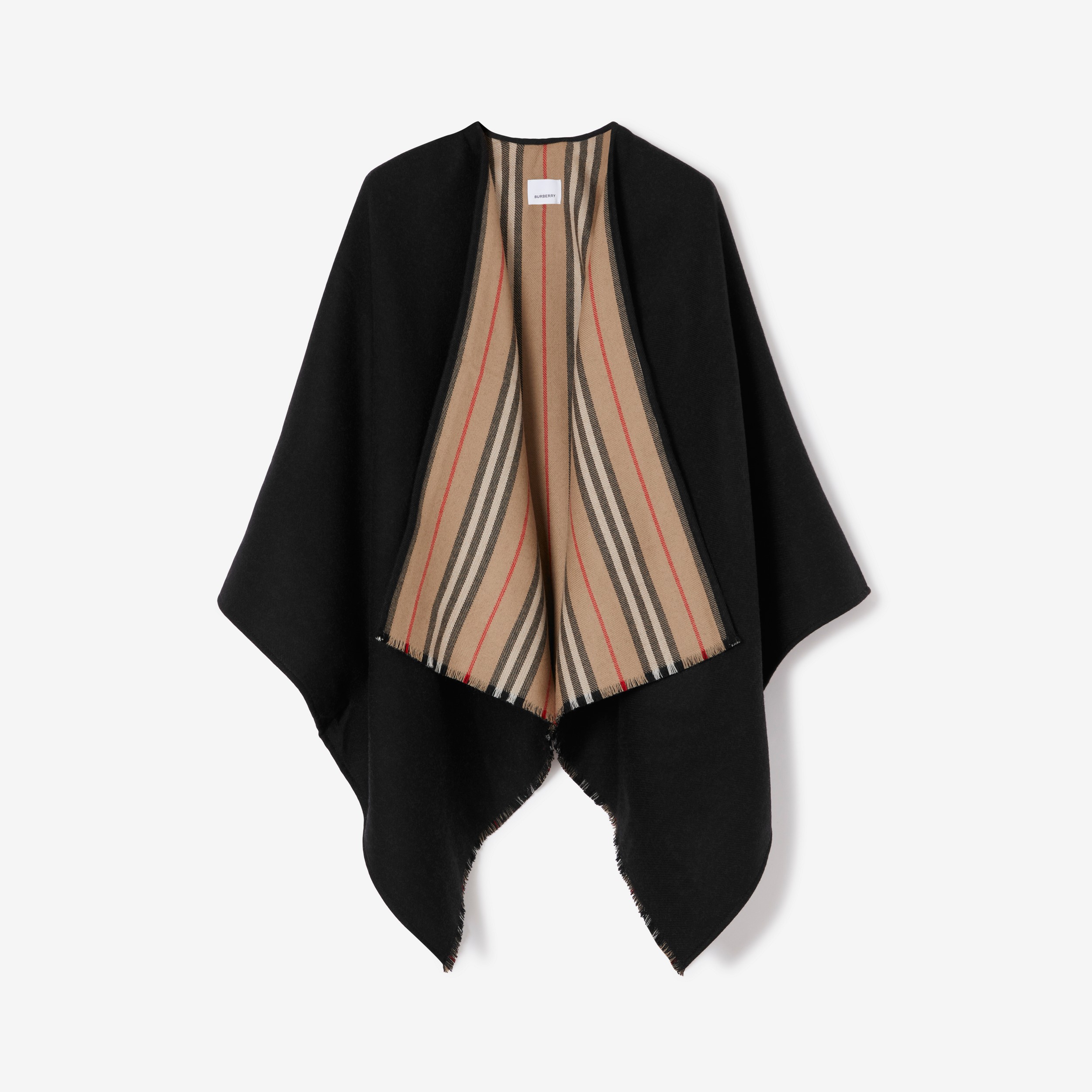 Cape en laine réversible avec rayures iconiques (Noir) | Site officiel Burberry® - 1