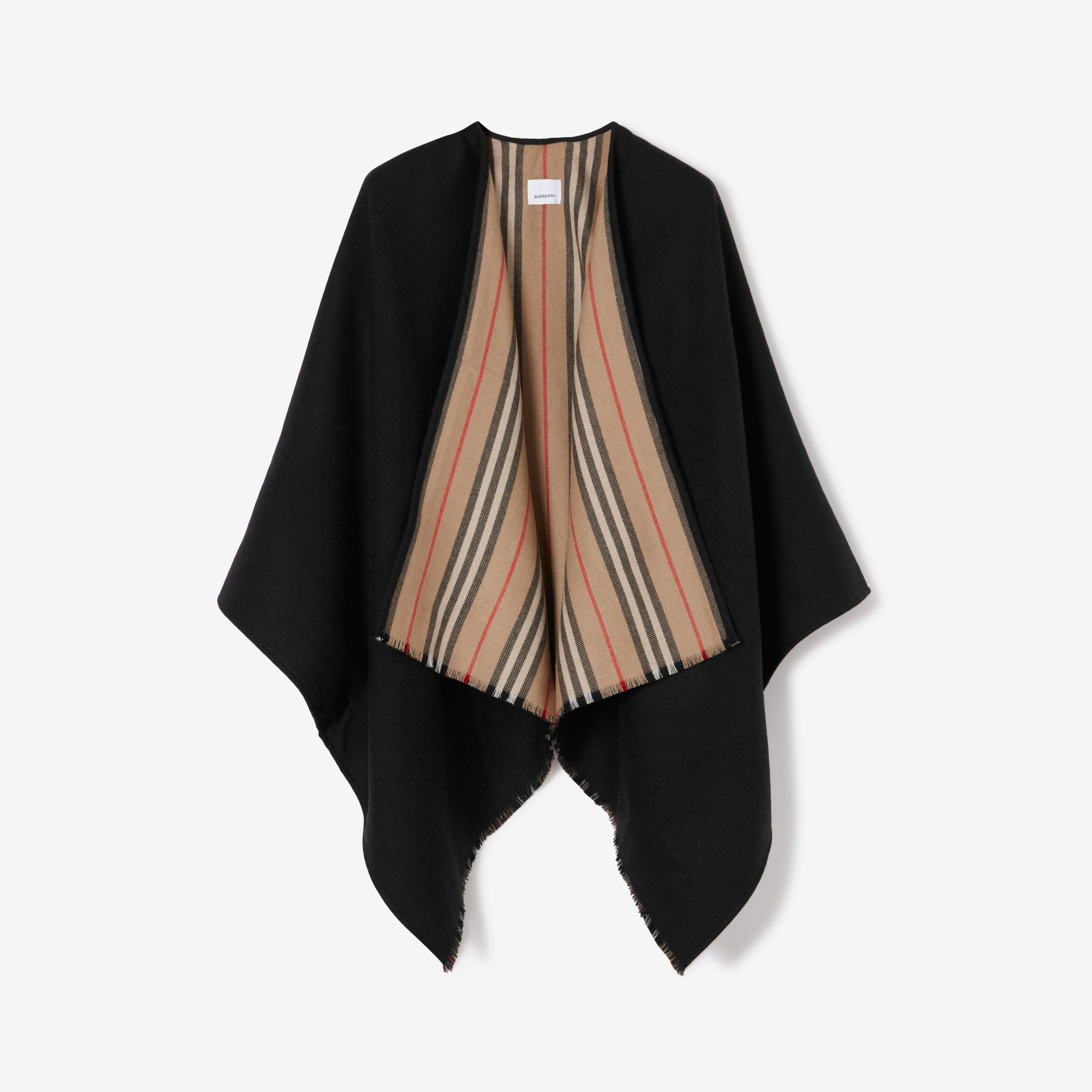 Reversible Icon Stripe Wool Cape in Black | Burberry® Official - 1