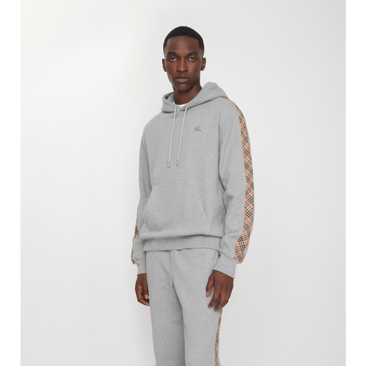 Check Trim Cotton Hoodie