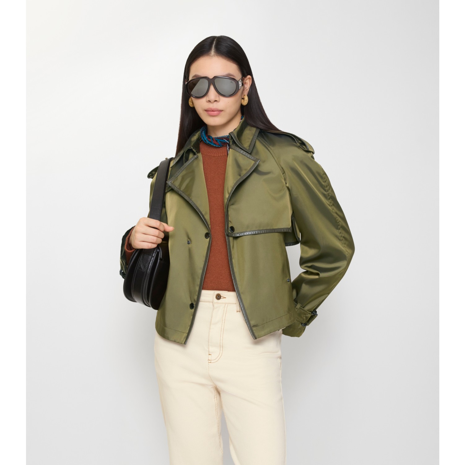 Short Nylon Blend Trench Coat