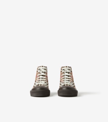 Check Cotton High-top Sneakers in Birch Brown - Men | Burberry