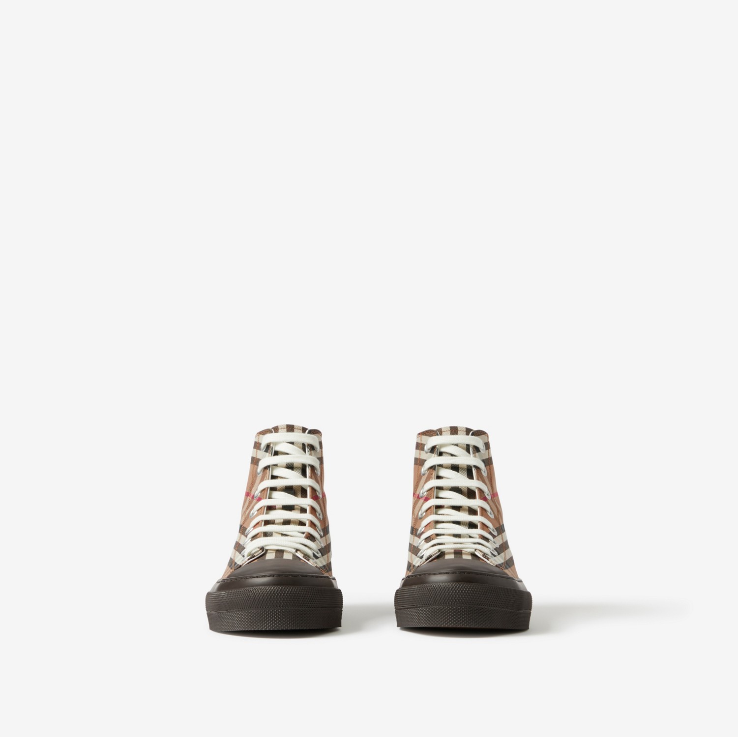 Check Cotton High-top Sneakers in Birch Brown - Men | Burberry® Official