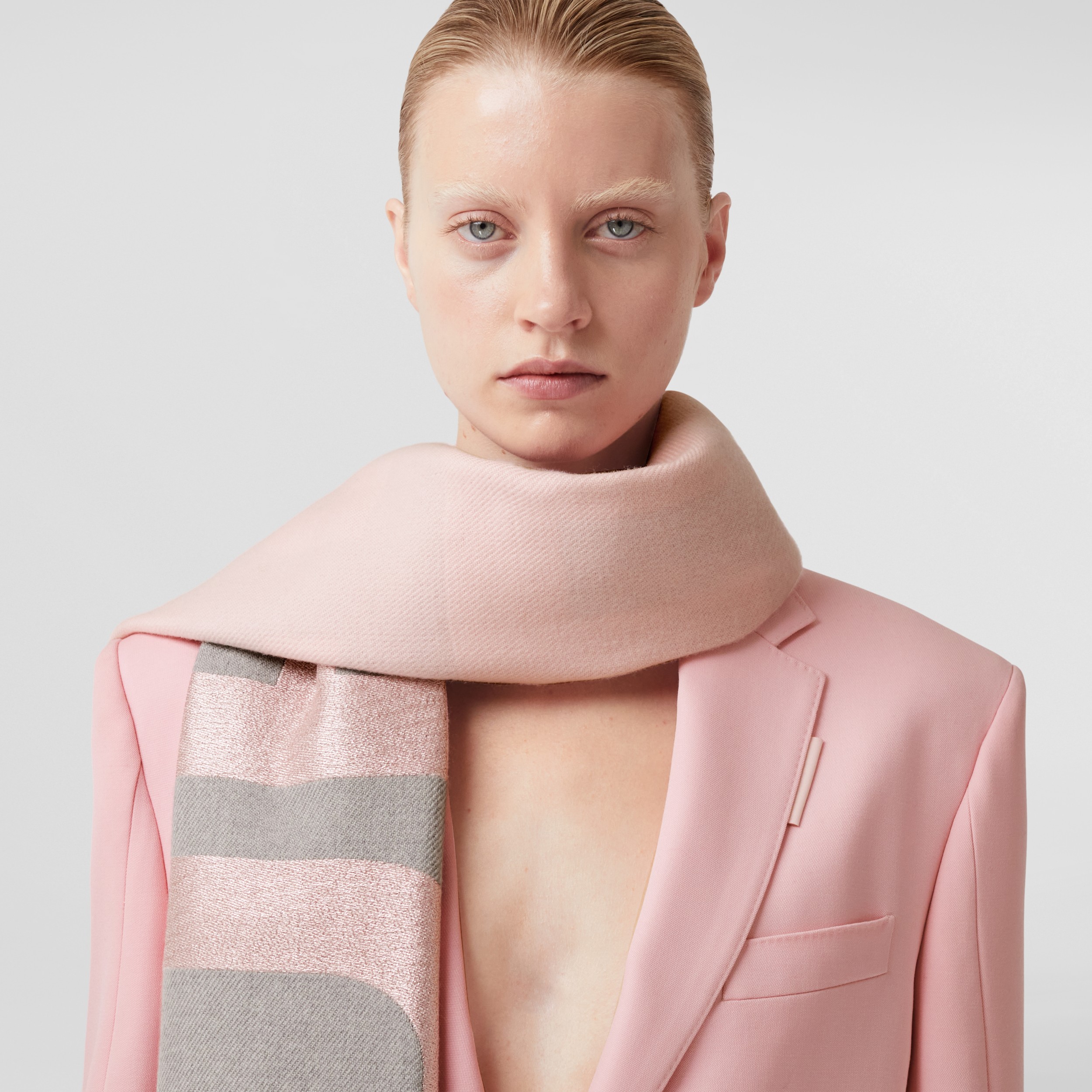 Logo Wool Blend Scarf in Grey/pink Burberry® Official
