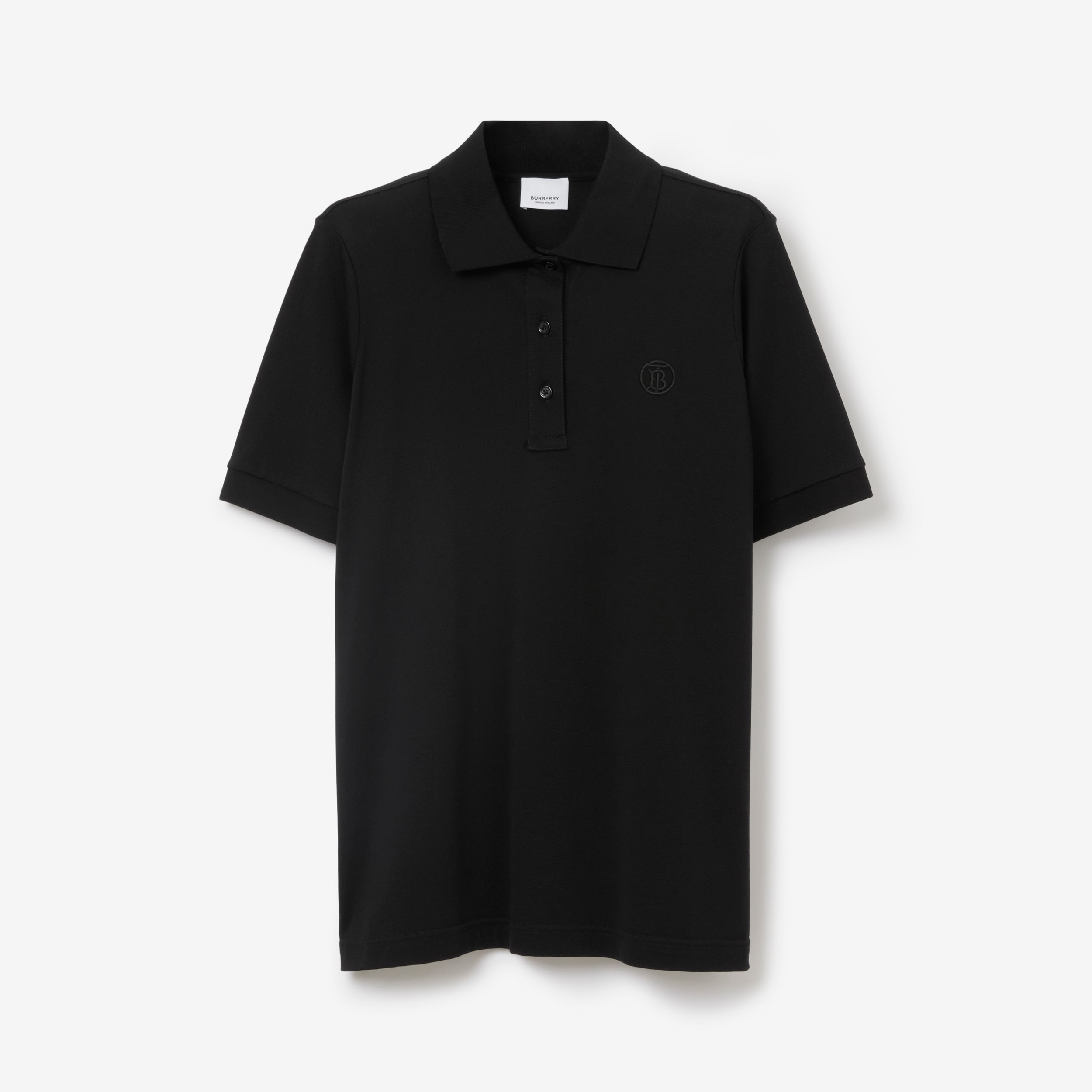 Monogram Cotton Piqué Polo Shirt in Black - Women | Burberry® Official - 1