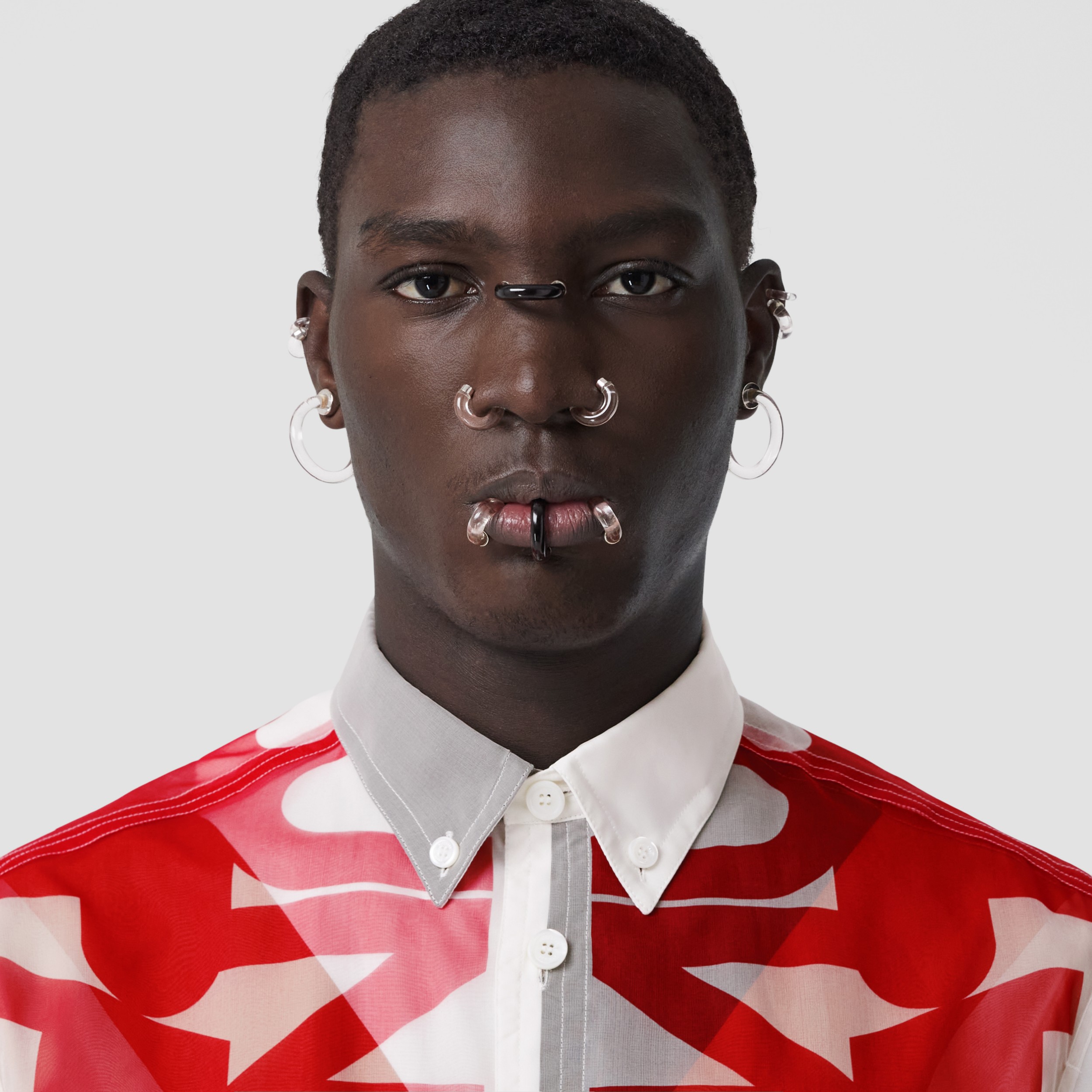 Shortsleeve Slogan Print Silk Organza Shirt in White Men Burberry