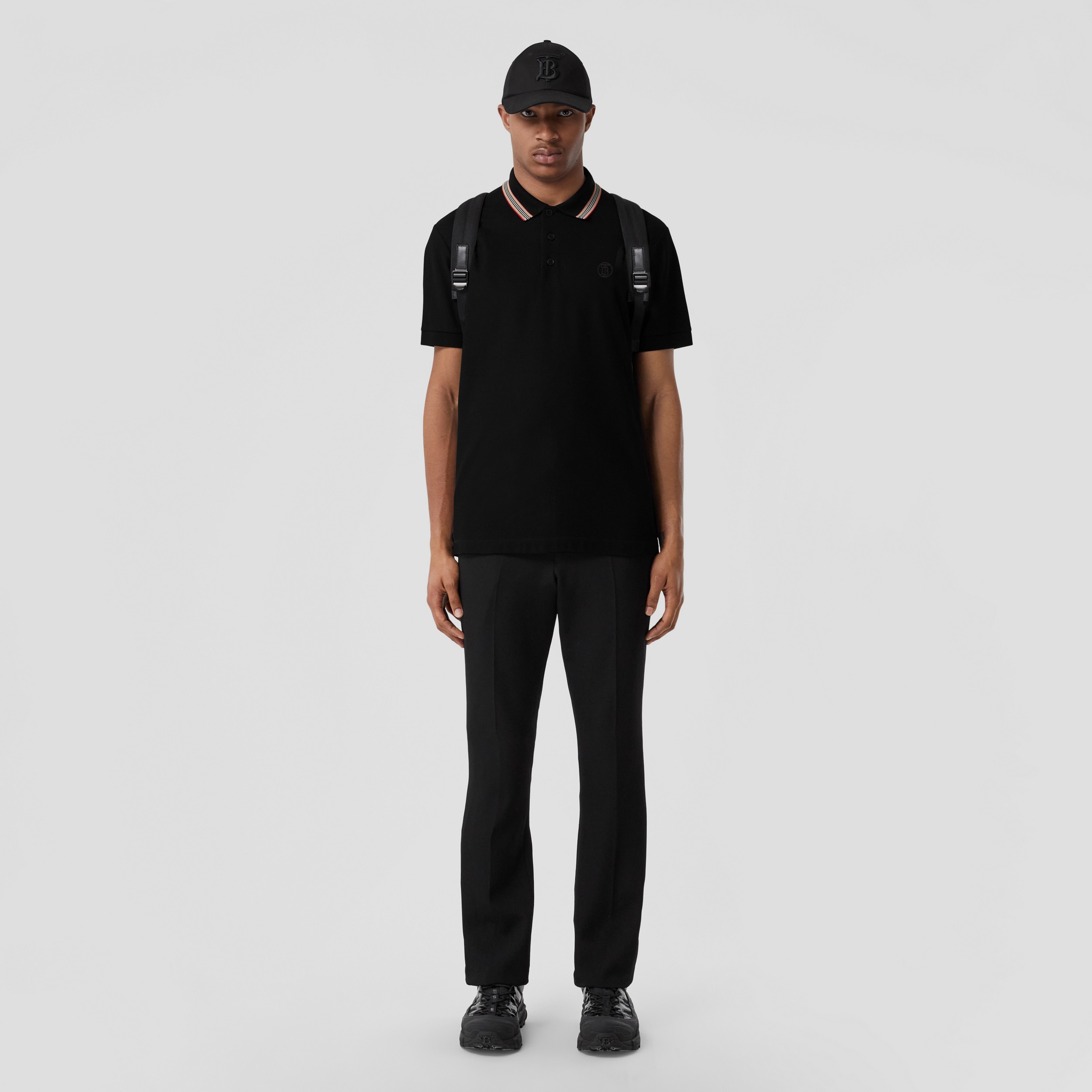 Icon Stripe Collar Cotton Polo Shirt in Black | Burberry® Official - 4