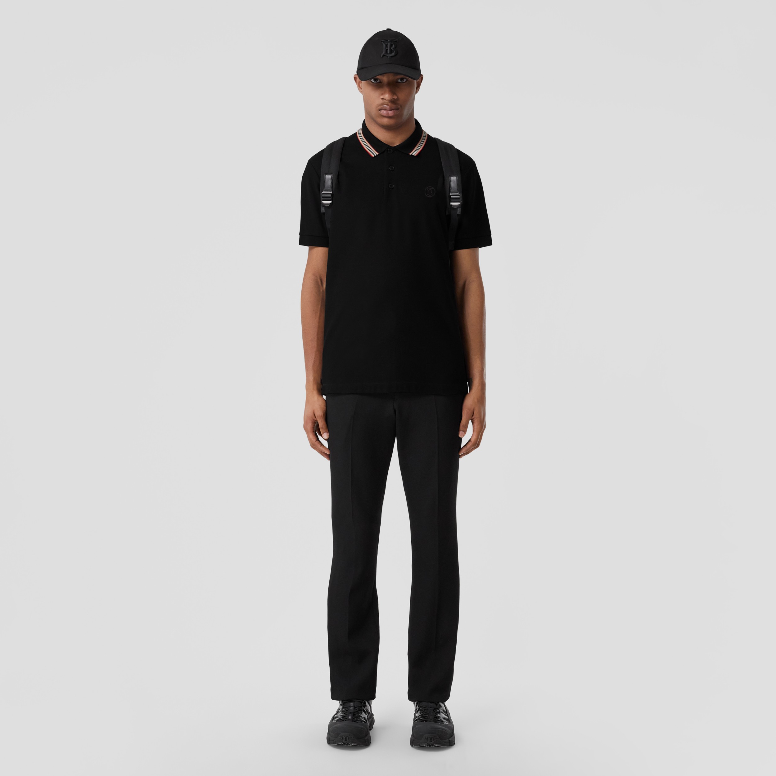 Icon Stripe Collar Cotton Piqué Polo Shirt in Black | Burberry® Official - 4
