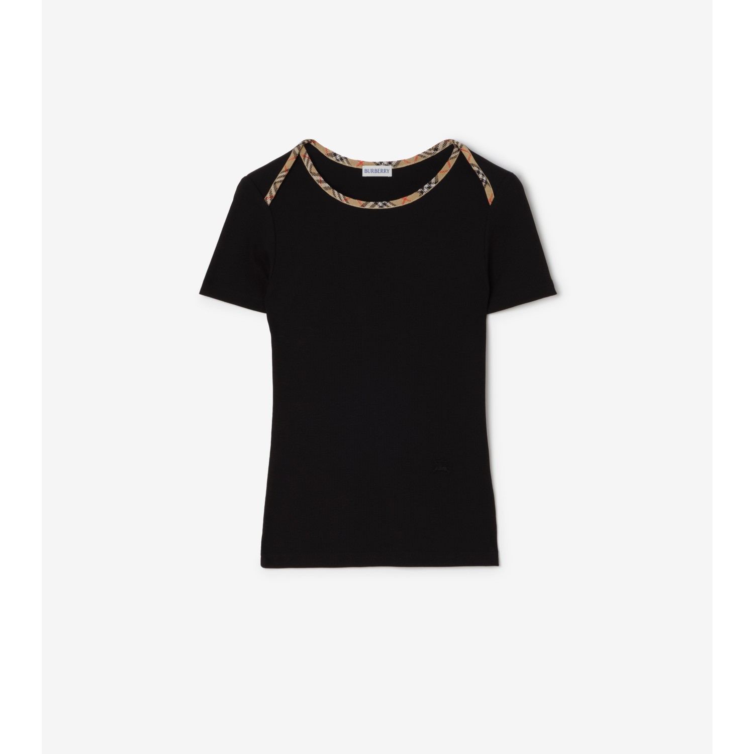 Check Trim Stretch Cotton T-shirt