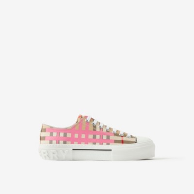 Burberry Check Cotton Sneakers In Pink | ModeSens