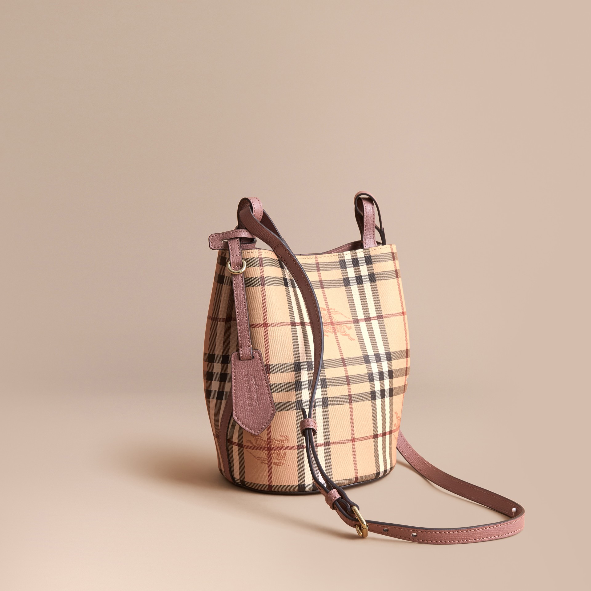 Burberry Leather And Haymarket Check Crossbody Bucket Bag In Black | ModeSens