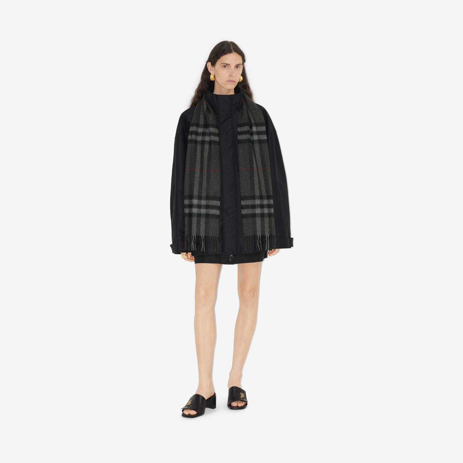 The Burberry Check Cashmere Scarf in Charcoal | Burberry® Official
