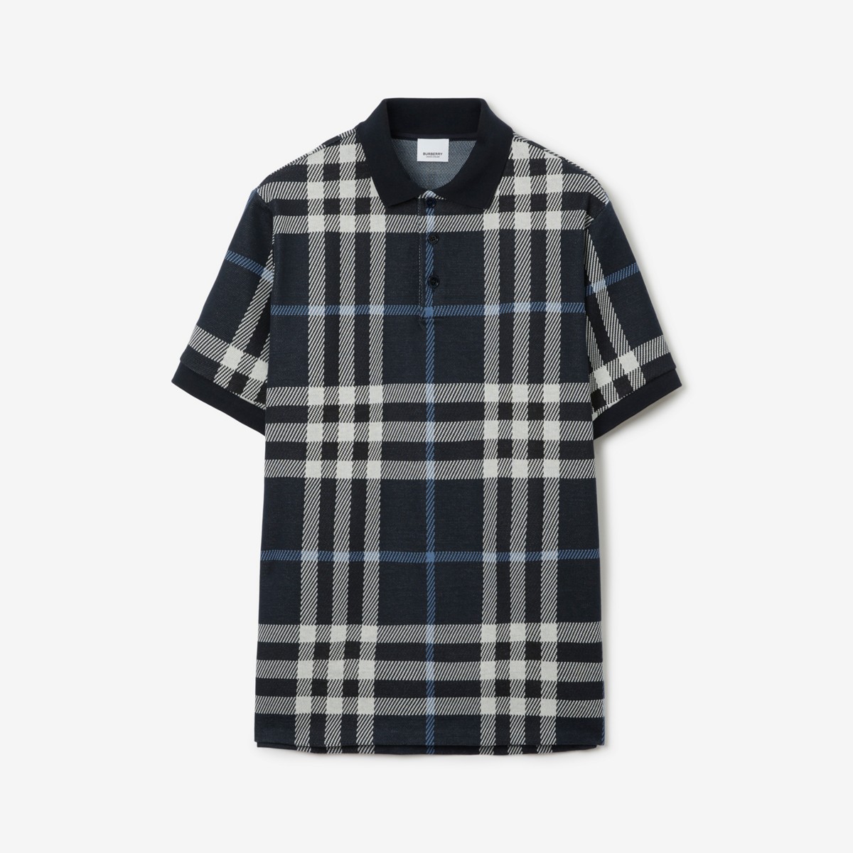 Shop Burberry Check Cotton Polo Shirt In White/dark Blue