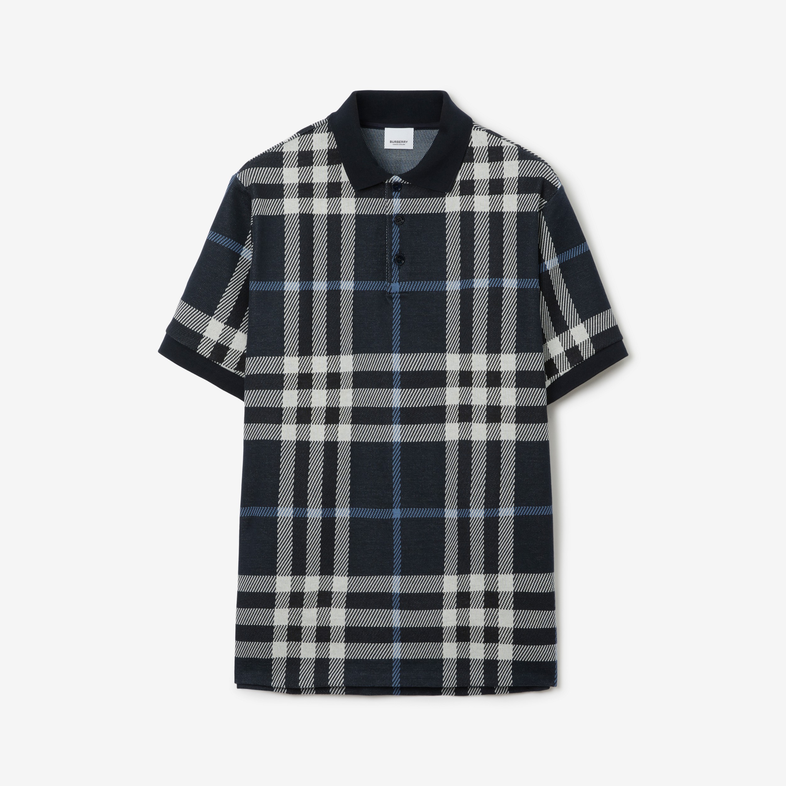 Camisa polo de algodão Check em jacquard (Branco/azul Escuro) - Homens | Burberry® oficial - 1