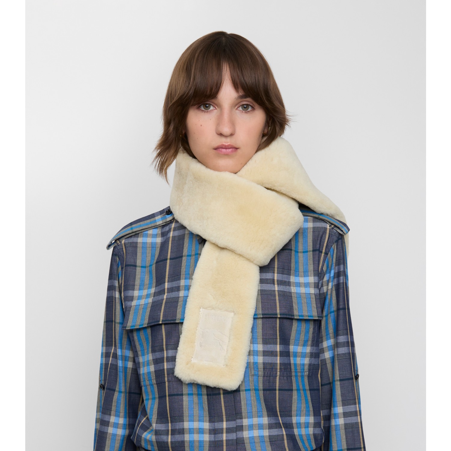 Narrow Label Shearling Scarf