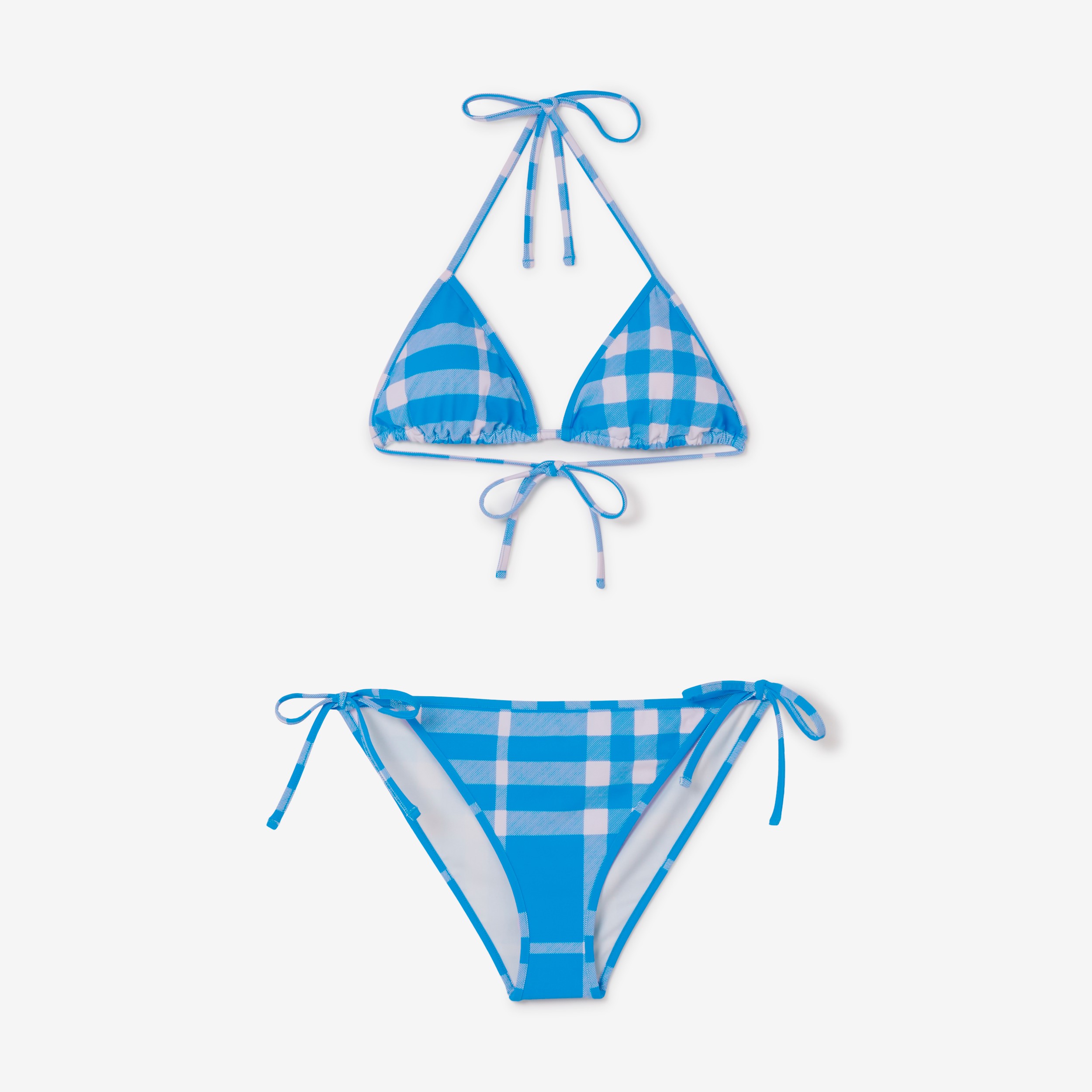 Check Stretch Nylon Triangle Bikini in Vivid Blue Women Burberry