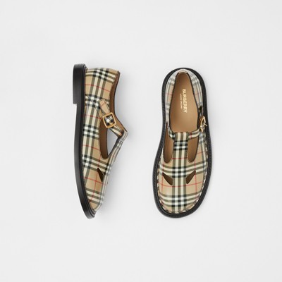 Vintage Check Leather T-bar Shoes in 