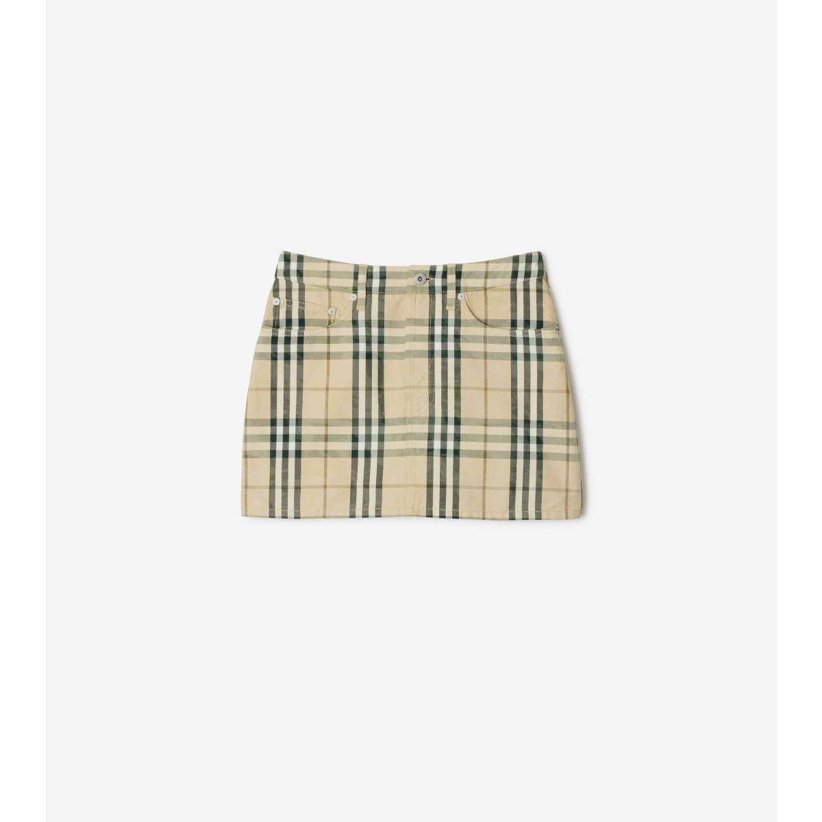 Shop Burberry Check Denim Mini Skirt In Grain