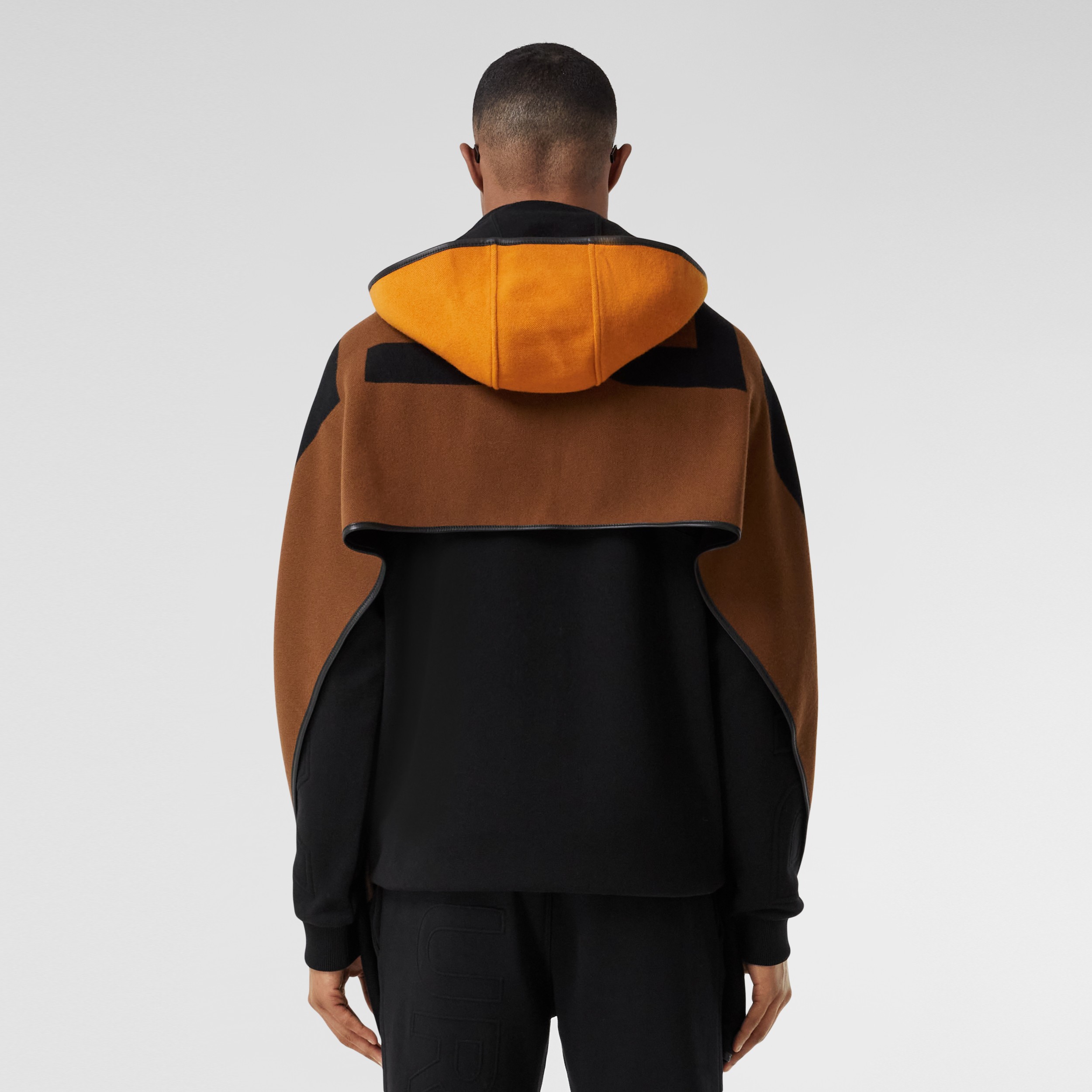 Logo Wool Cotton Jacquard Hooded Cape in Dark Chestnut Brown Burberry