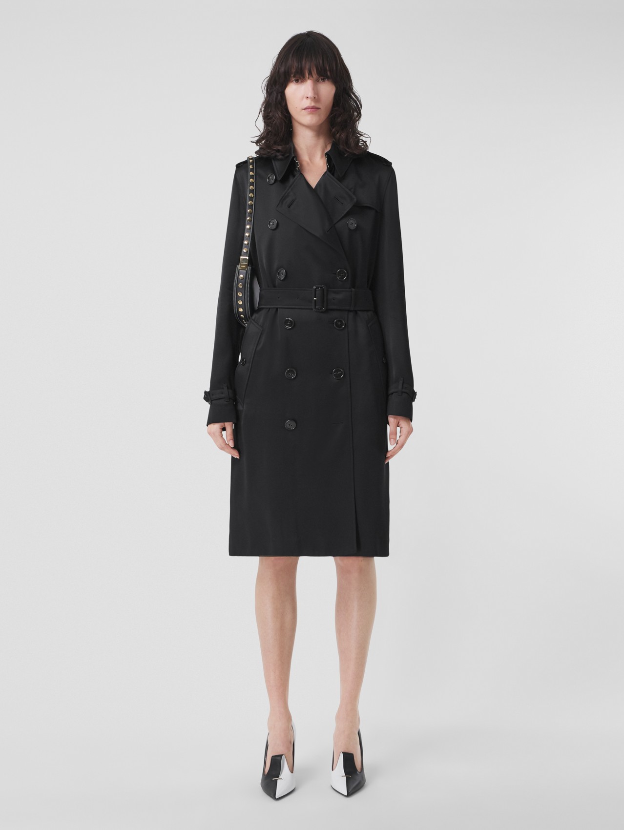 Silk-lined Long Trench Coat in Black