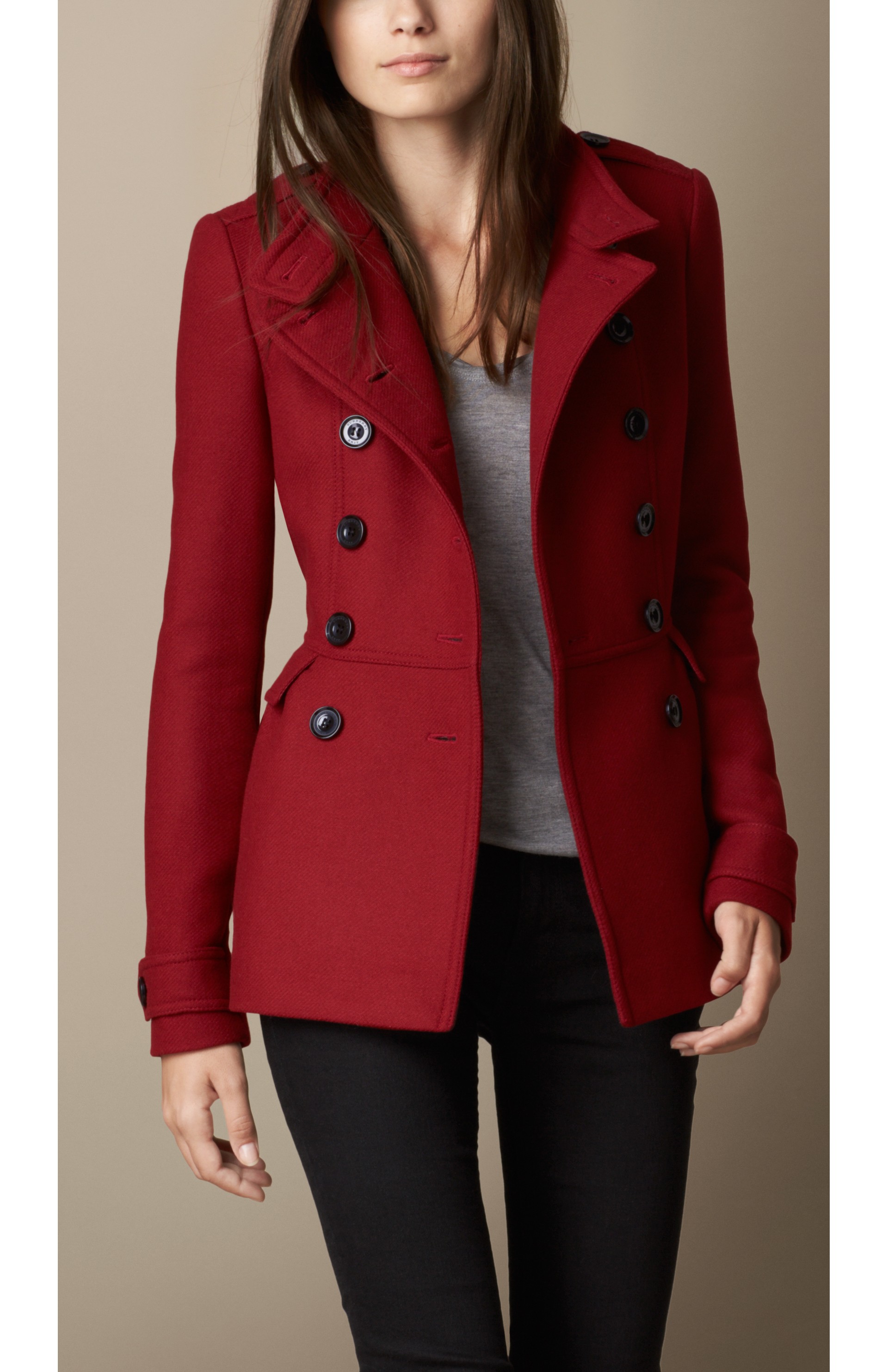 Wool Blend Twill Peplum Coat in Damson Red - Women | Burberry United States