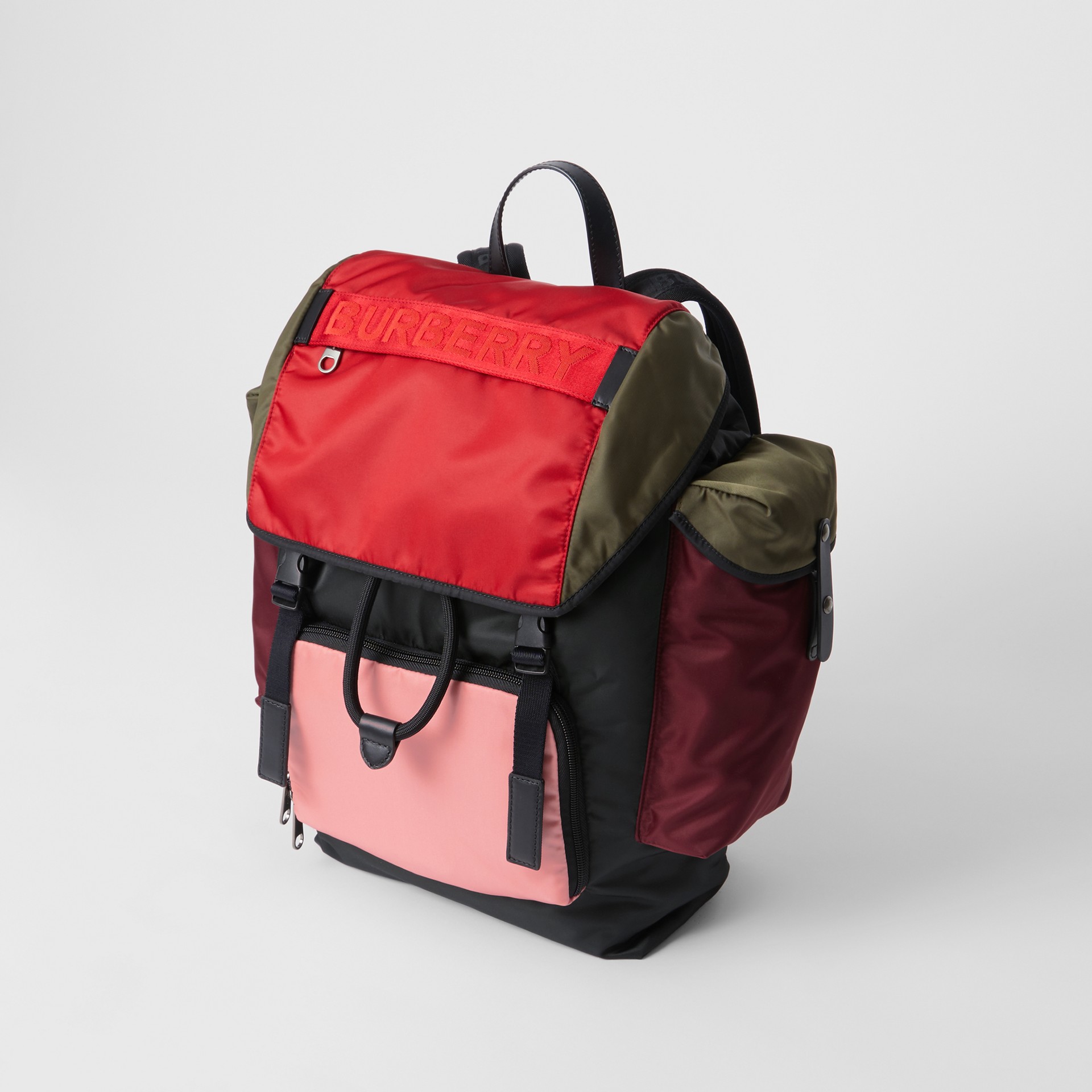 Medium Leather Trim Colour Block Nylon Backpack in Multicolour ...