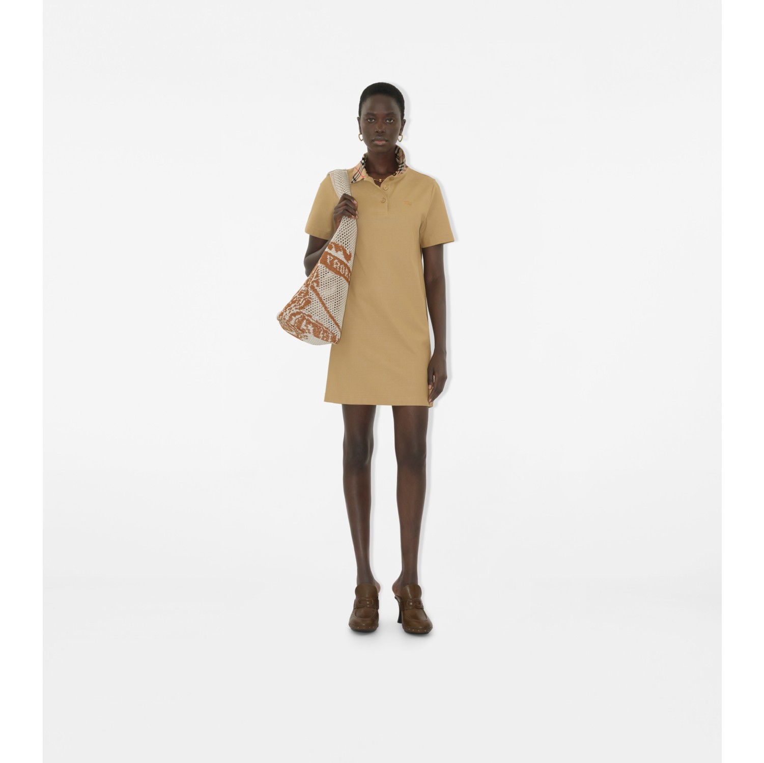 Check Collar Cotton Polo Shirt Dress