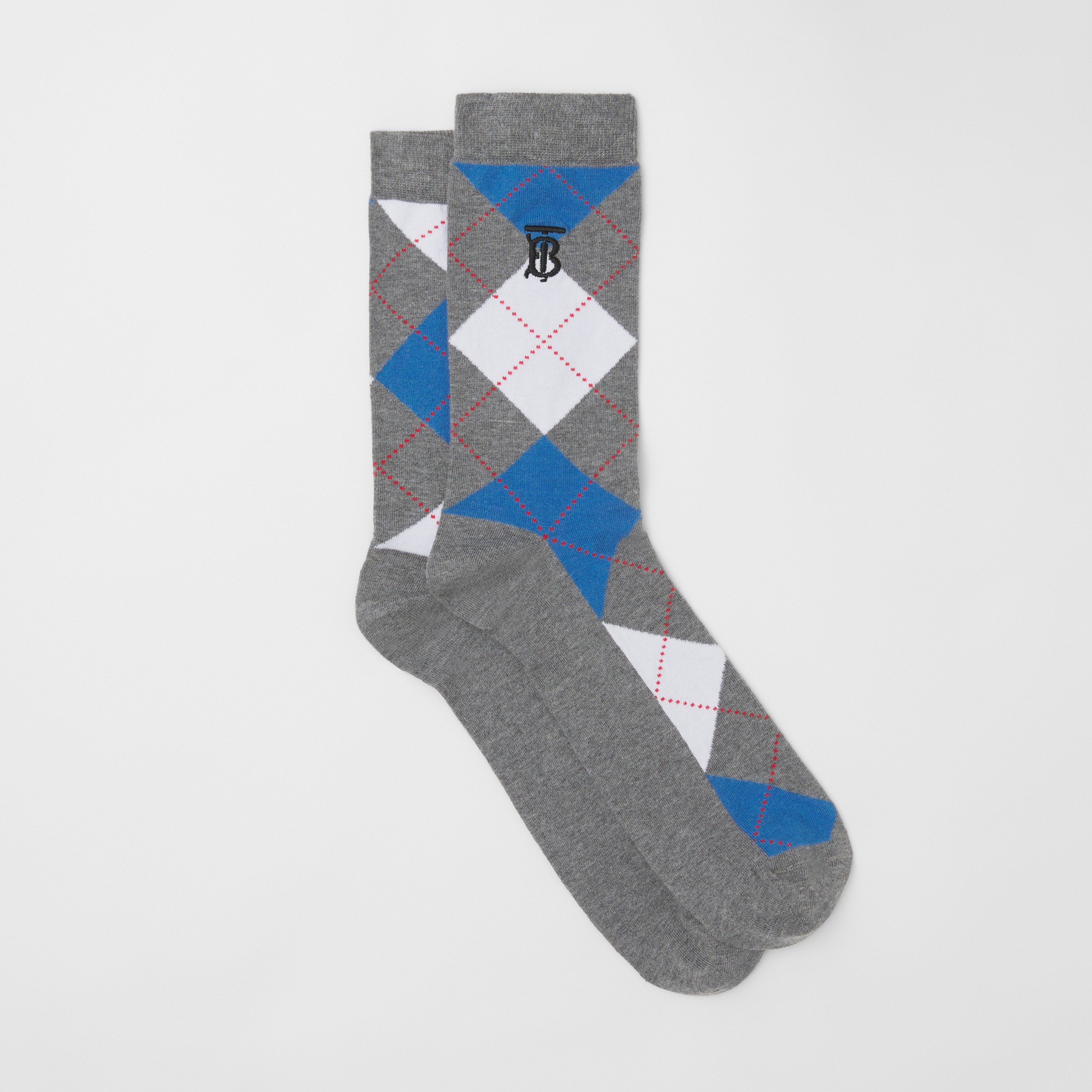 Argyle Intarsia Cotton Cashmere Blend Socks in Ash Grey | Burberry® Official - 4