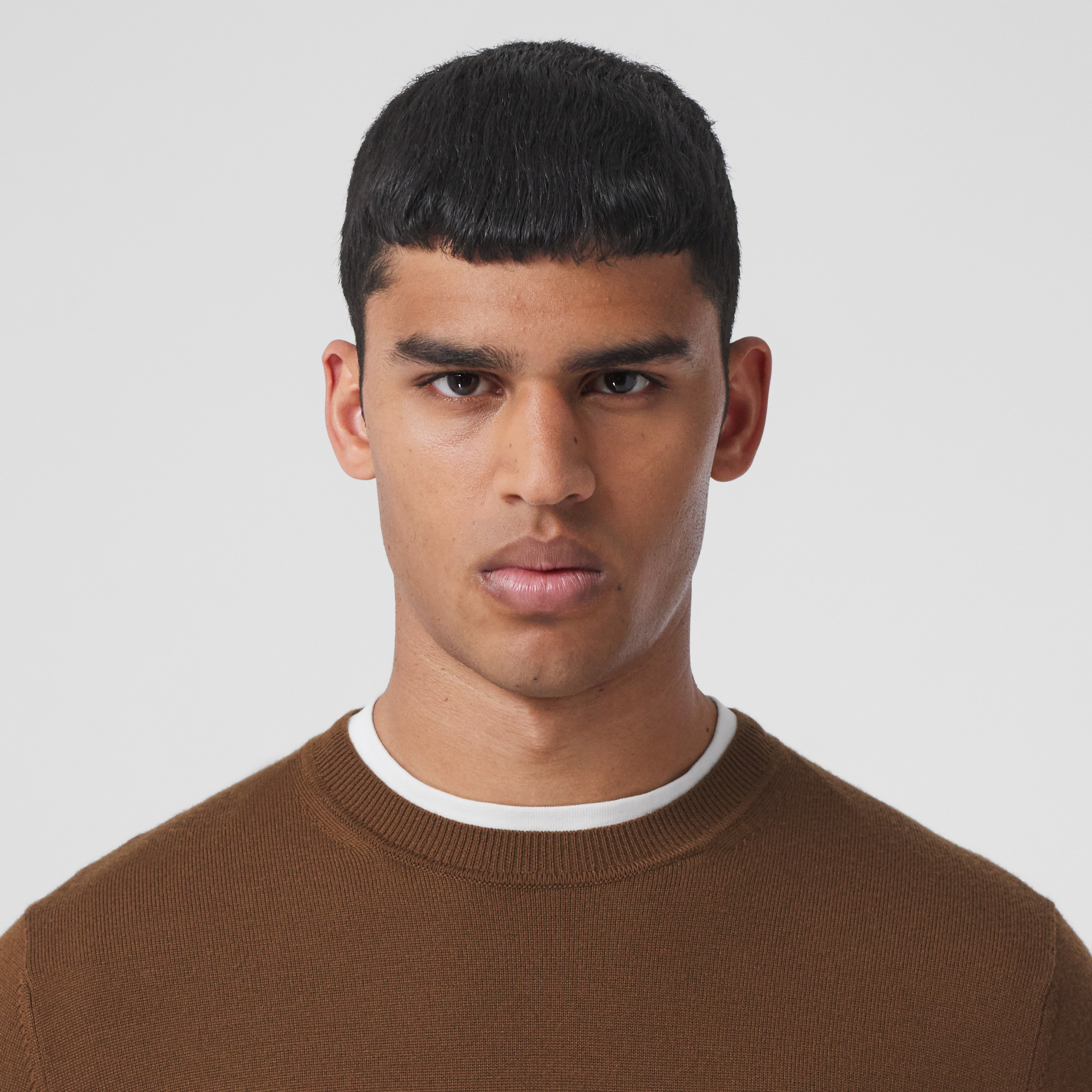 Icon Stripe Trim Wool Sweater in Dark Chestnut Brown - Men | Burberry ...