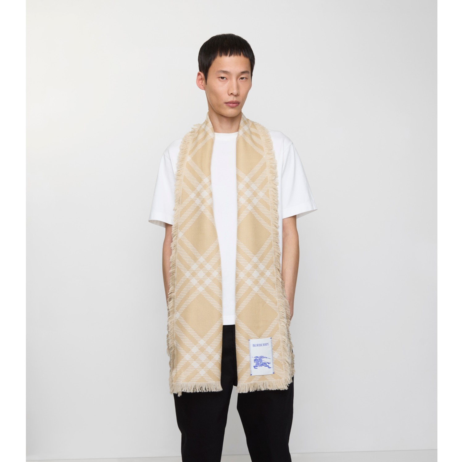 Wide Check Wool Silk Scarf