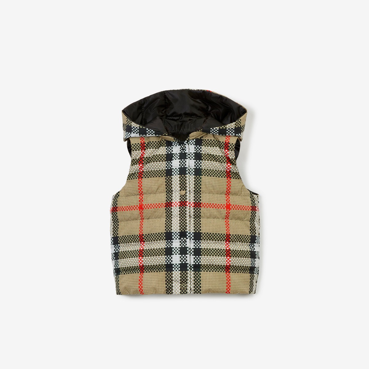 Burberry Childrens Reversible Check Hooded Puffer Gilet In Archive Beige