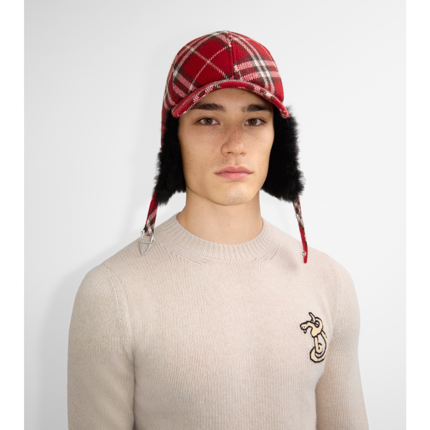 Check Wool Trapper Cap