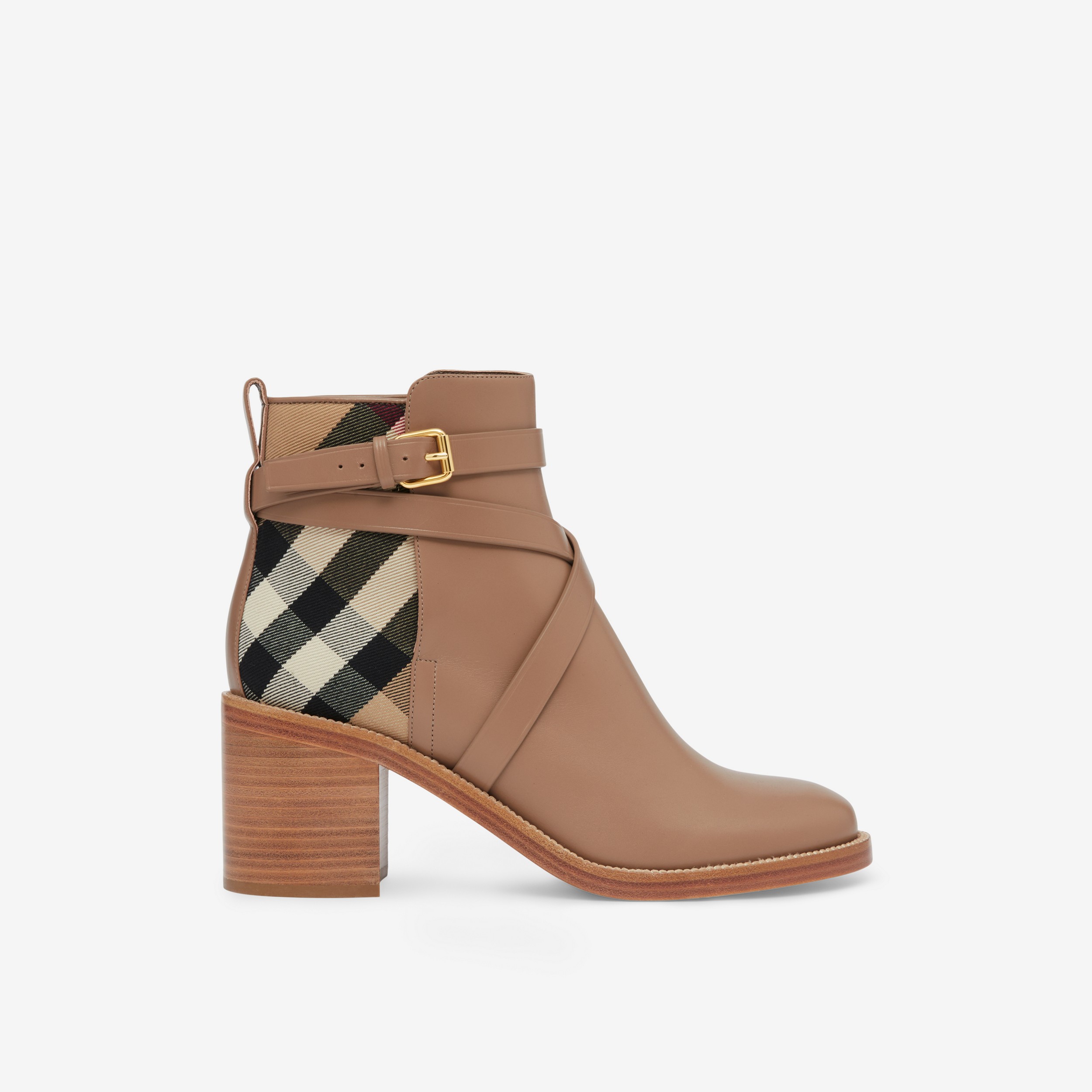House Check and Leather Ankle Boots in Wheat - Women | Burberry® Official