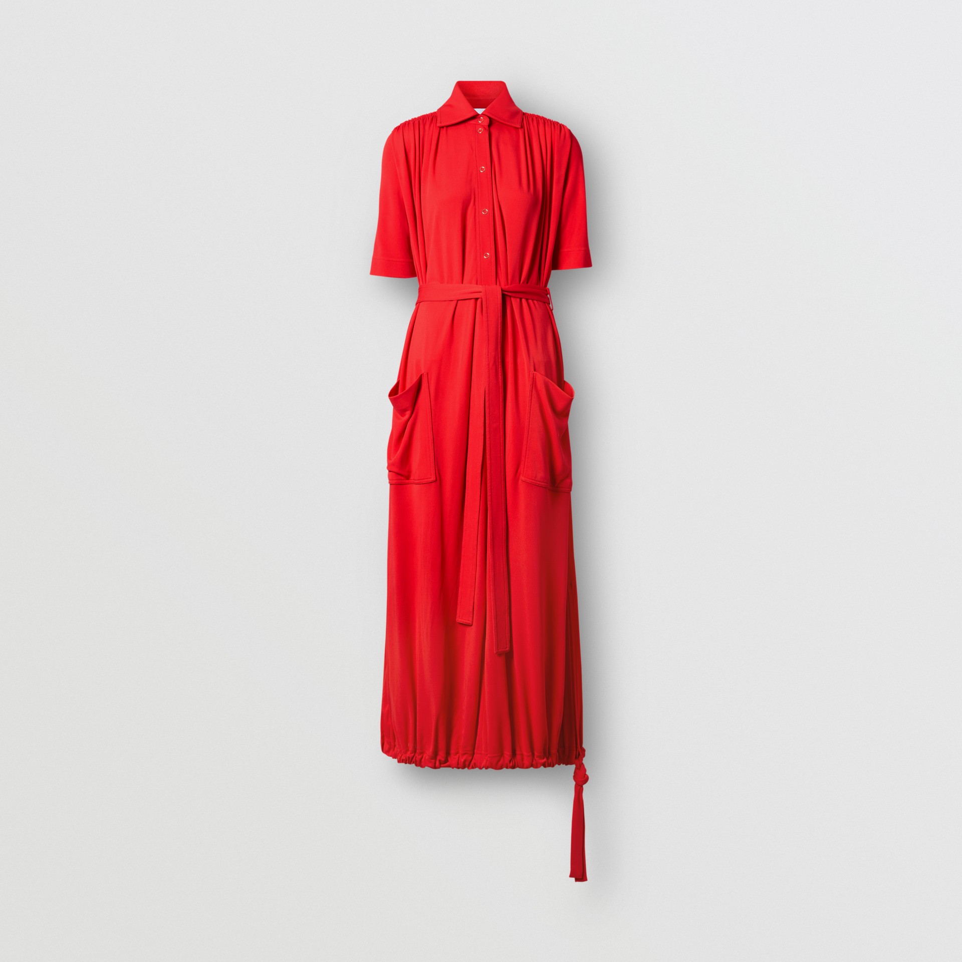 Short-sleeve Gathered Jersey Dress in Bright Red - Women | Burberry ...