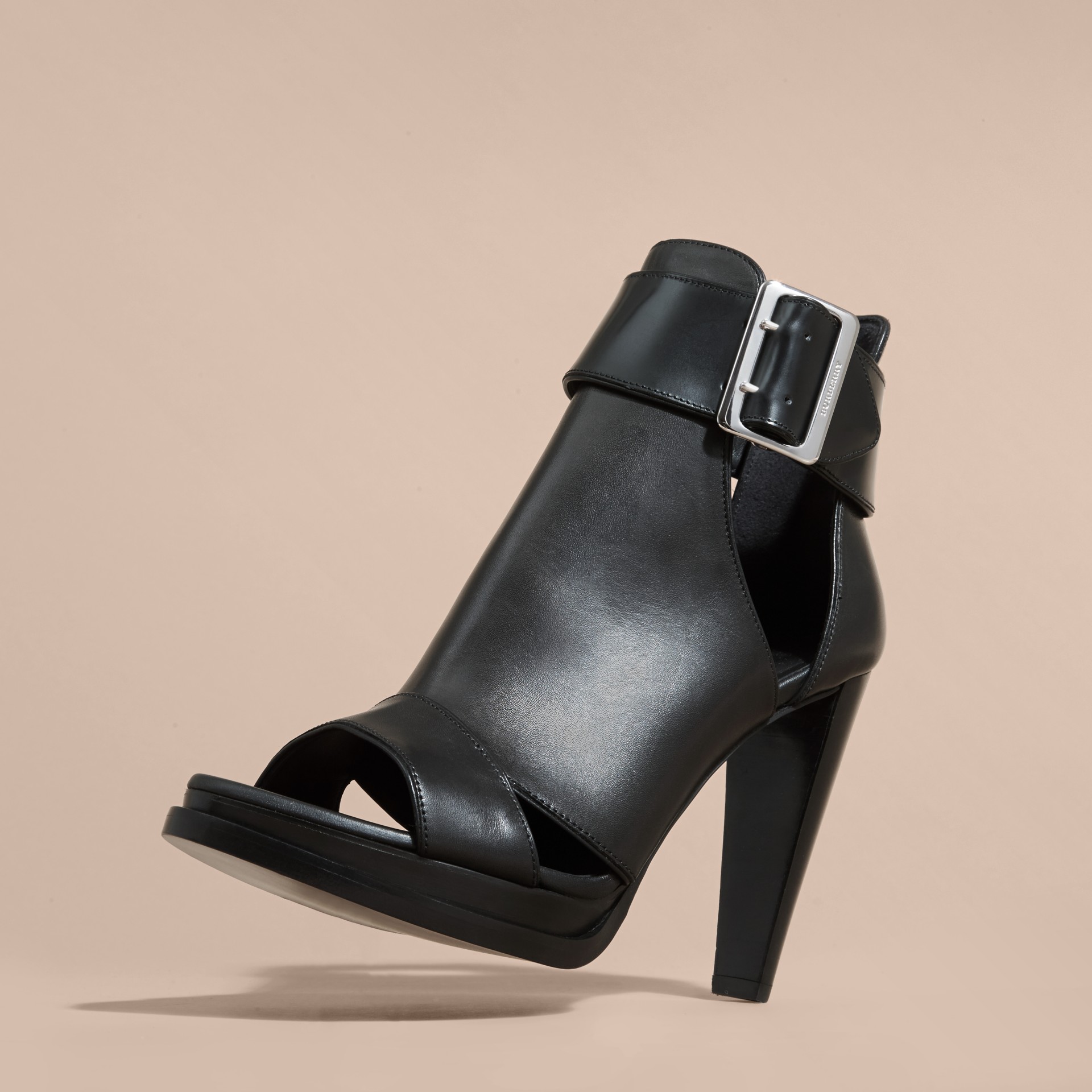 buckle peep toe ankle boot