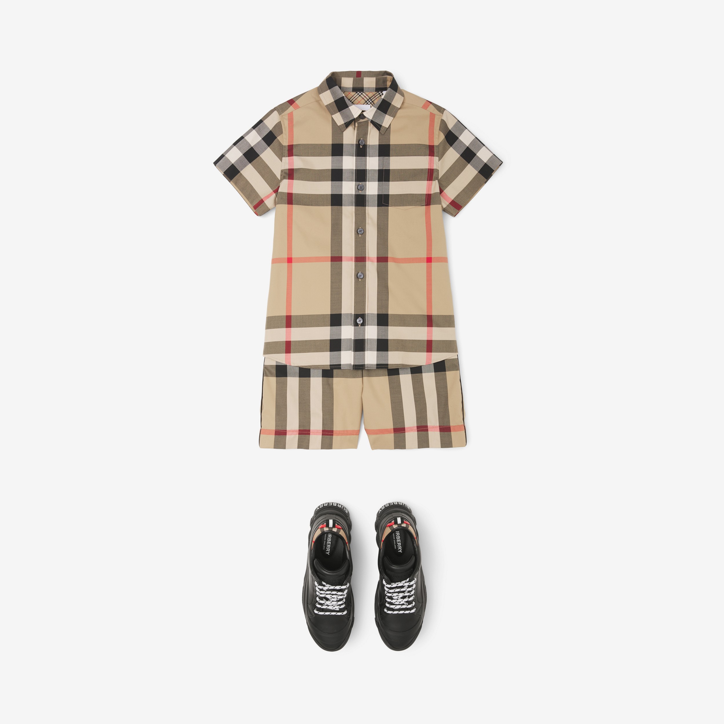 Camisa xadrez de algodão stretch com mangas curtas (Bege Clássico) | Burberry® oficial - 4
