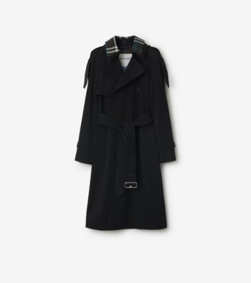 Long Detachable Collar Gabardine Trench Coat in Black Women Cotton Burberry Official