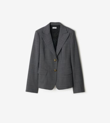 Check Wool Tailored Jacket in Silhouette blue/granite grey - Women