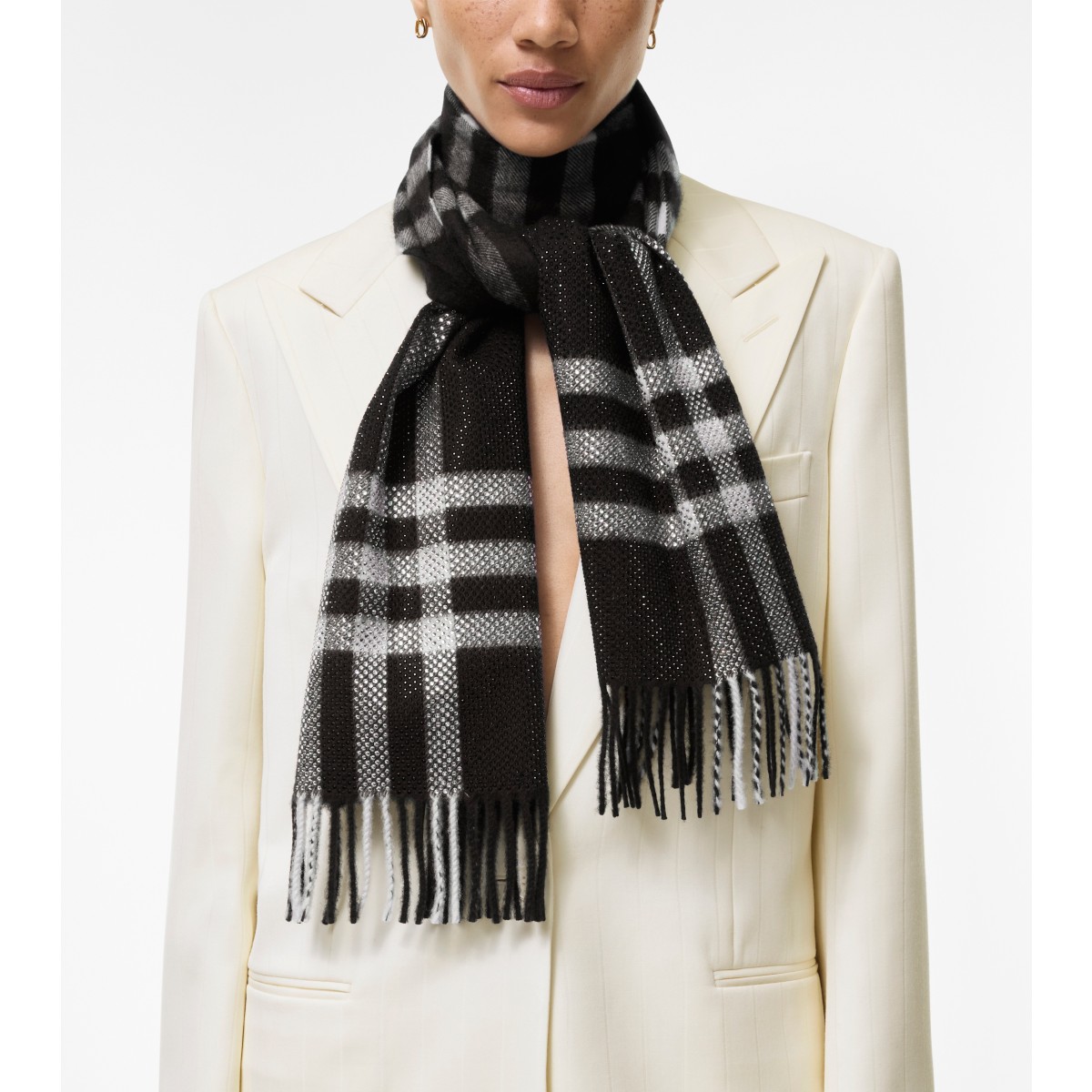  Check Embellished Cashmere Scarf