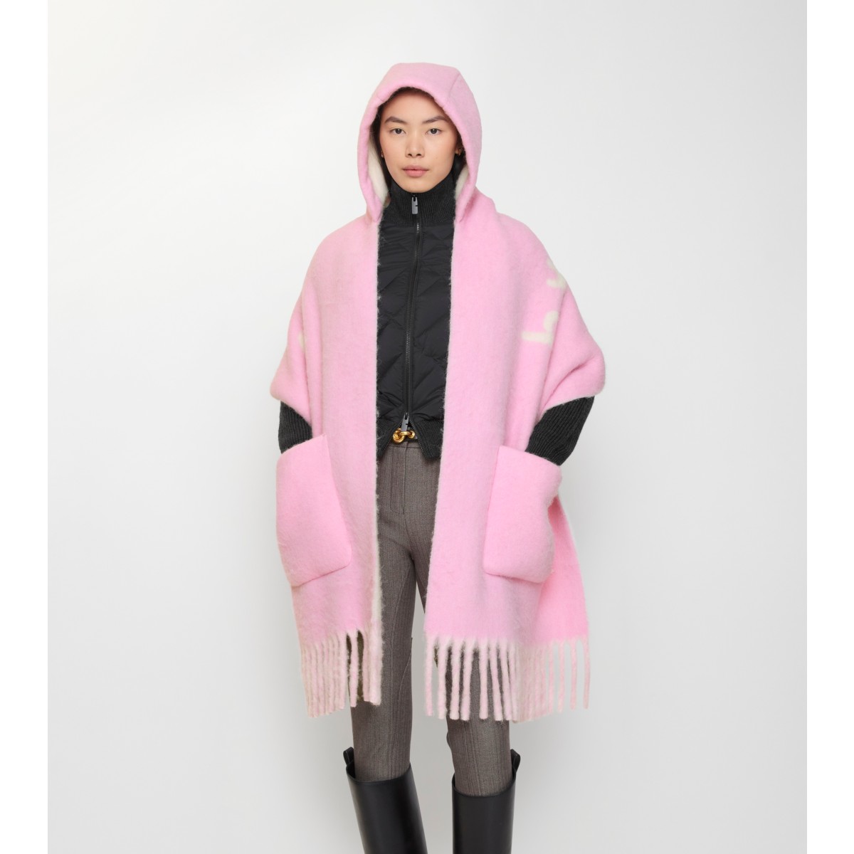  Logo Alpaca Wool Blend Hooded Scarf