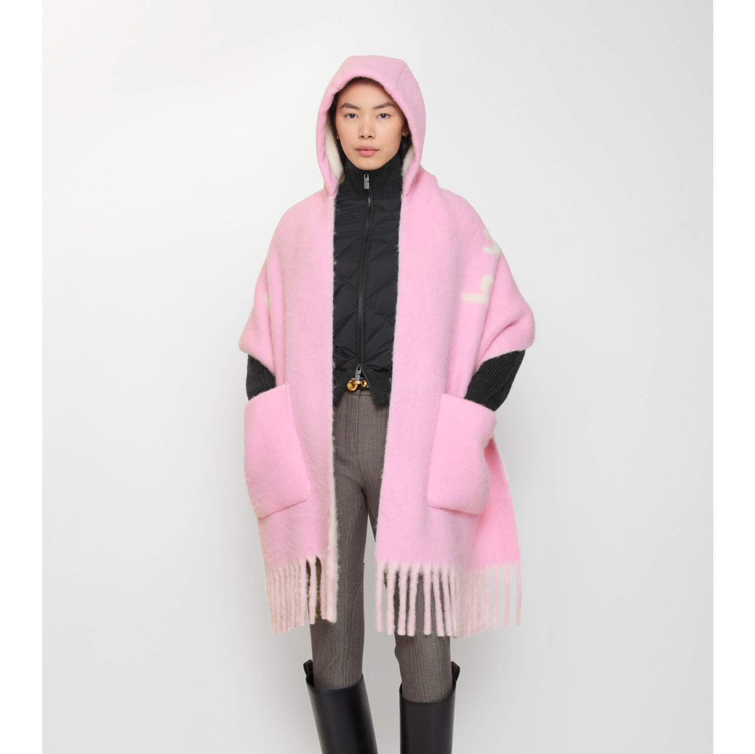 Logo Alpaca Wool Blend Hooded Scarf