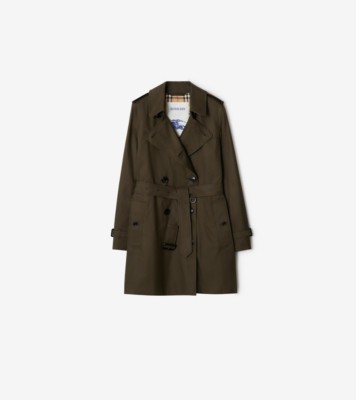 Short Tropical Gabardine Kensington Trench Coat in Juniper green