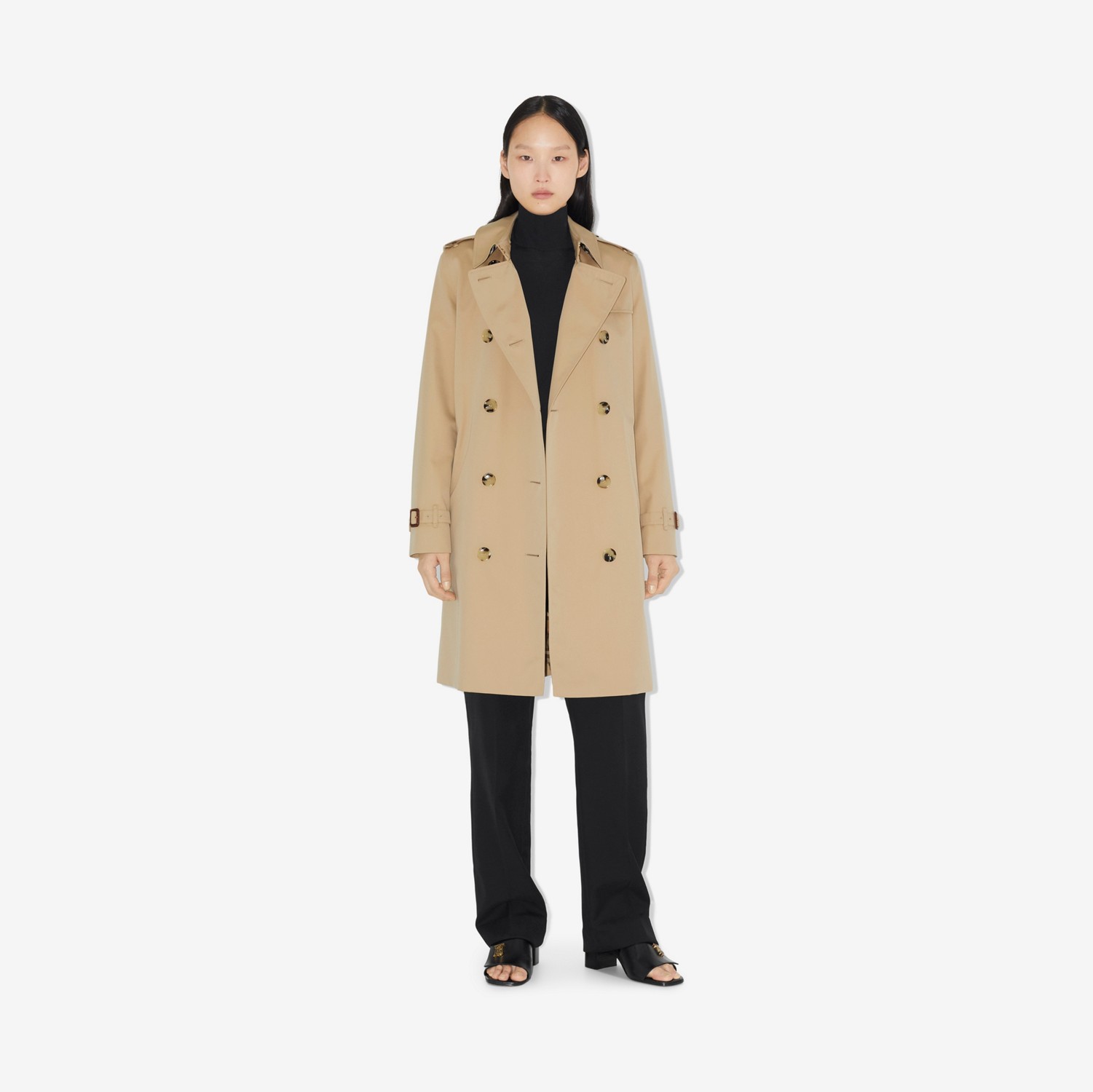 Kensington - Trench coat Heritage médio (Mel) - Mulheres | Burberry® oficial