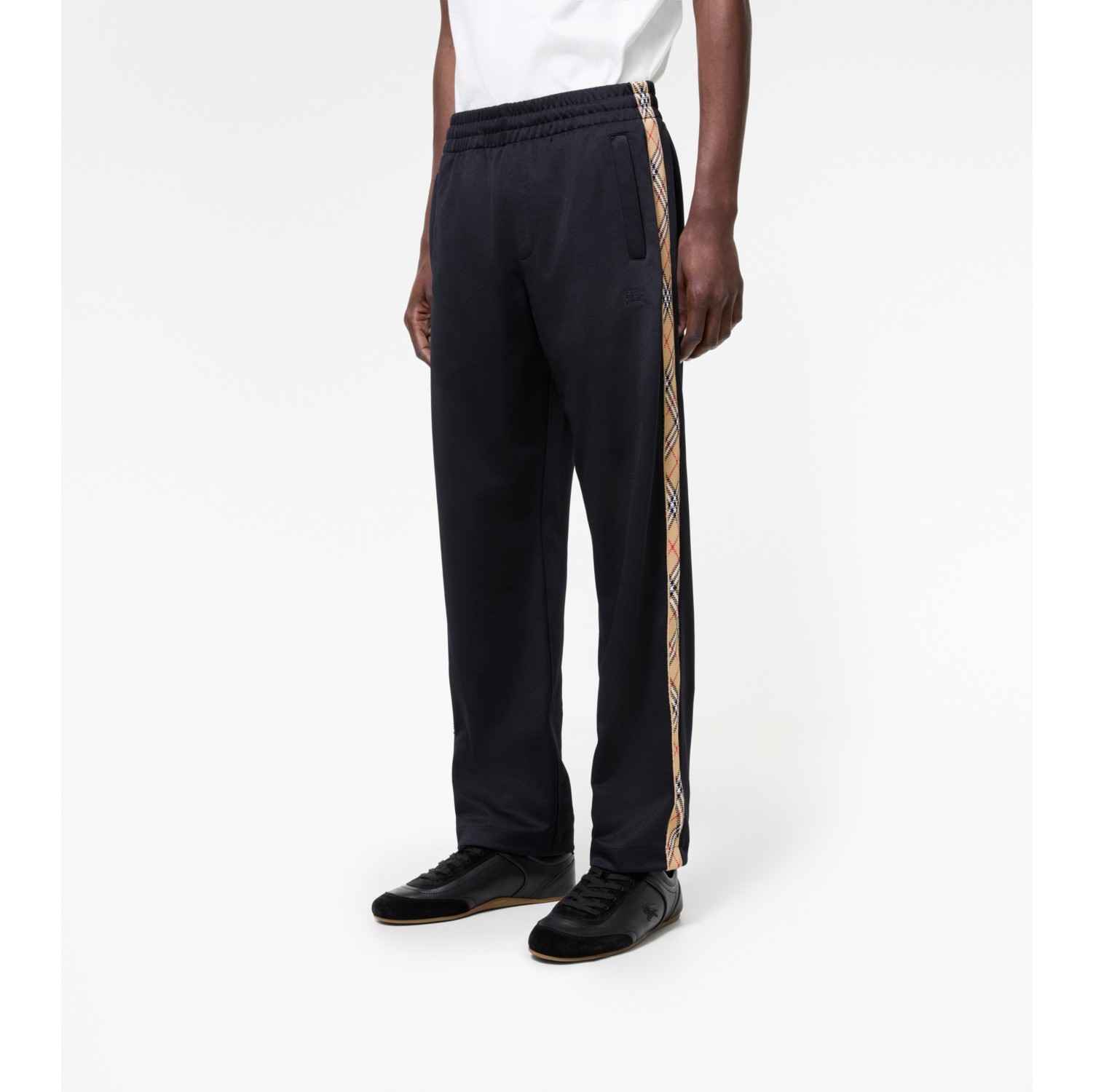 Check Trim Cotton Blend Track Pants