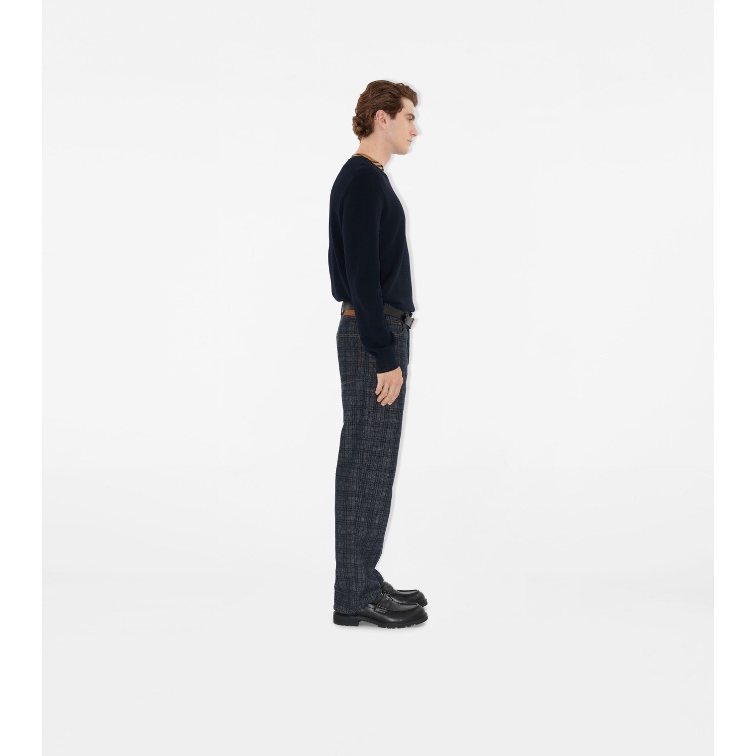 Check Trim Wool Sweater