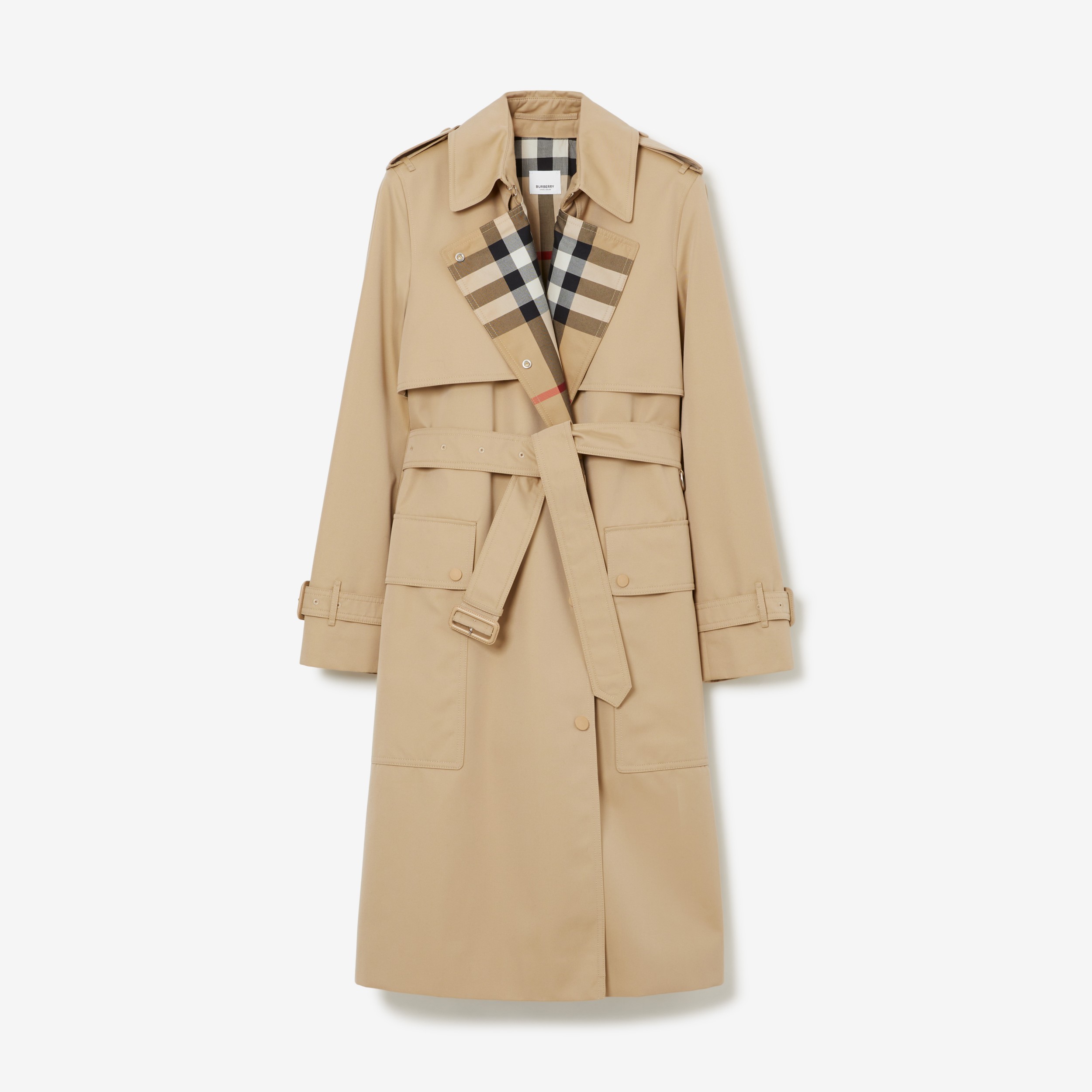 Trench coat en de gabardina con paneles a cuadros (Miel) - Mujer | Burberry®