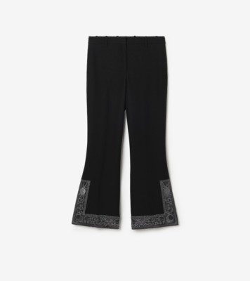 Cropped Embroidered Wool Silk Flared Trousers in Black - Women | Burberry® Official