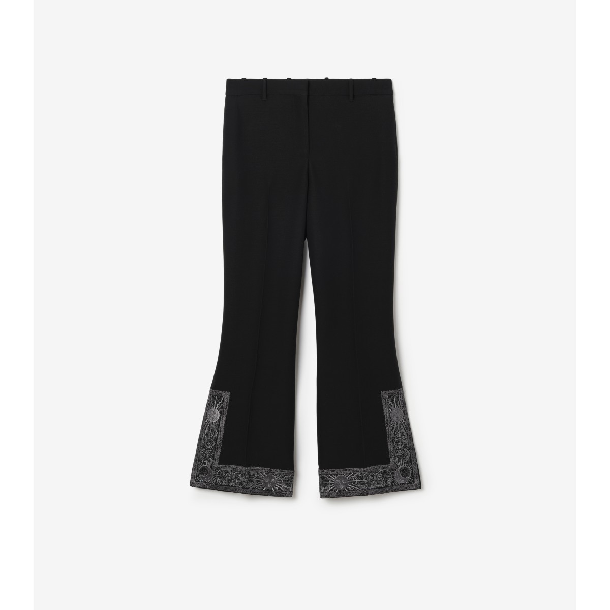  Embroidered Cropped Wool Silk Flared Trousers